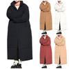 Veste en coton décontractée à capuche et boutons pour femme, couleur unie, mi-longue, manches longues, fermeture éclair