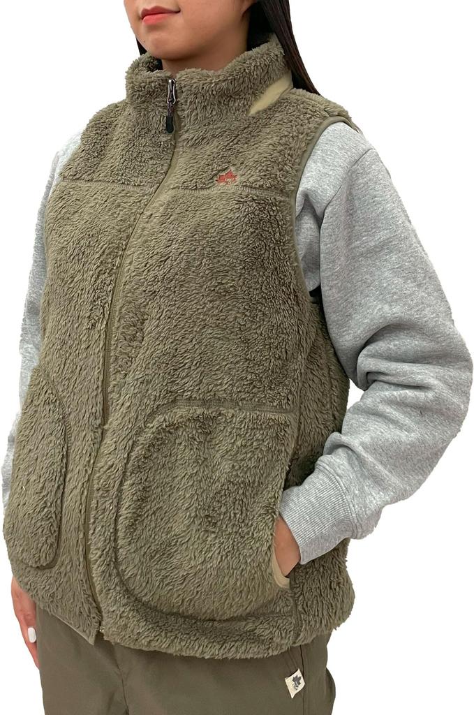 Logo Spark Women's Lined Shaggy Boa Vest, Size M, Khaki, Size 46