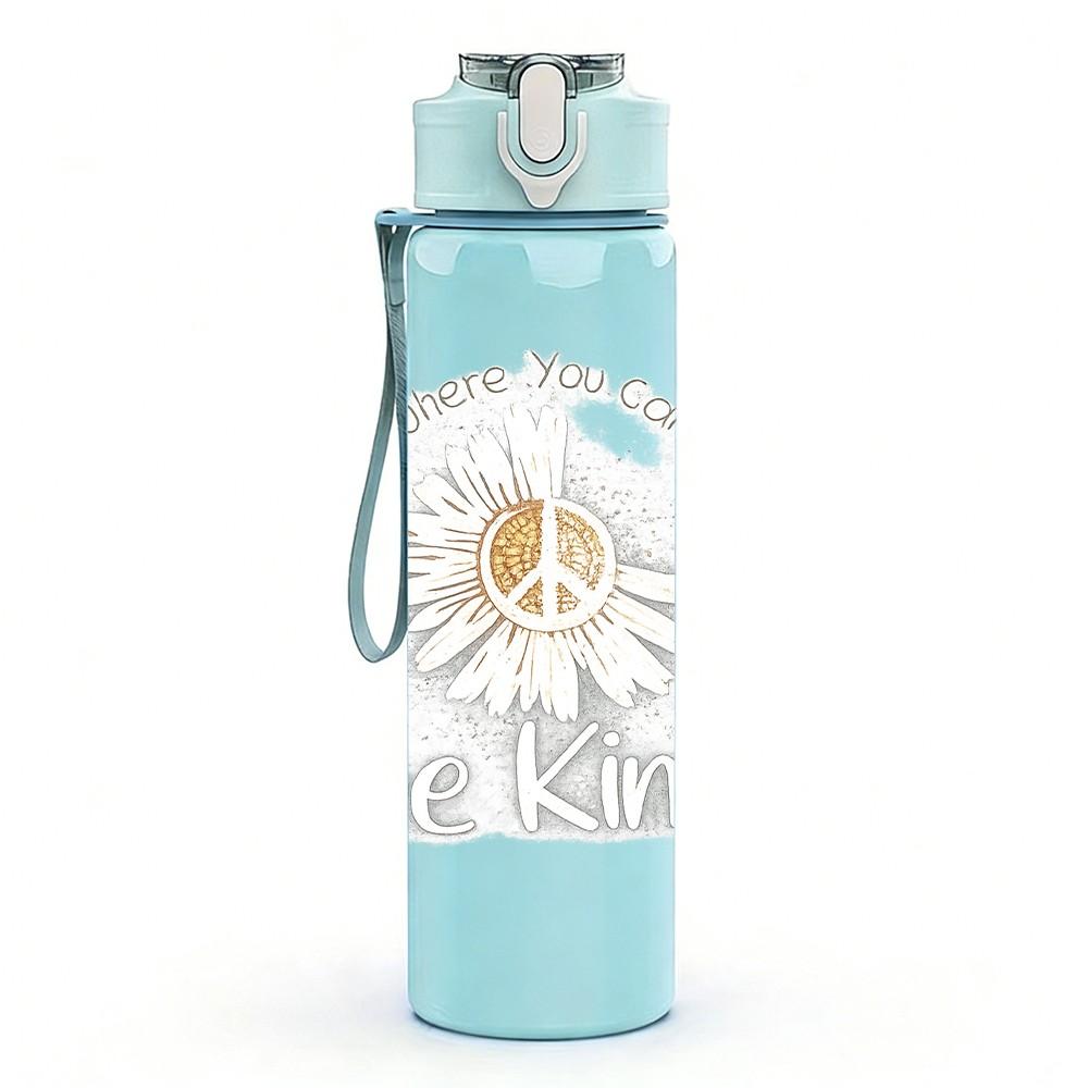 1PC Sunflower Peace Symbol Art Print 750ml Color Plastic Sports Water Bottle Leakproof Flip Straw Lid Suitable for Sports Office Home Use
