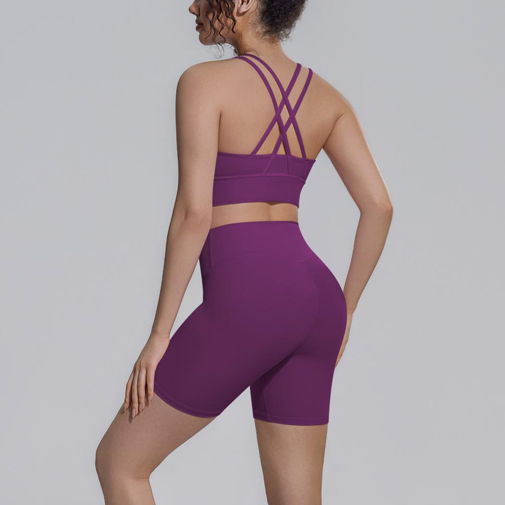 Double-sided Brocade Back Cross Tight Breathable Yoga Suit Sports Running Fitness Two-piece Set For Women