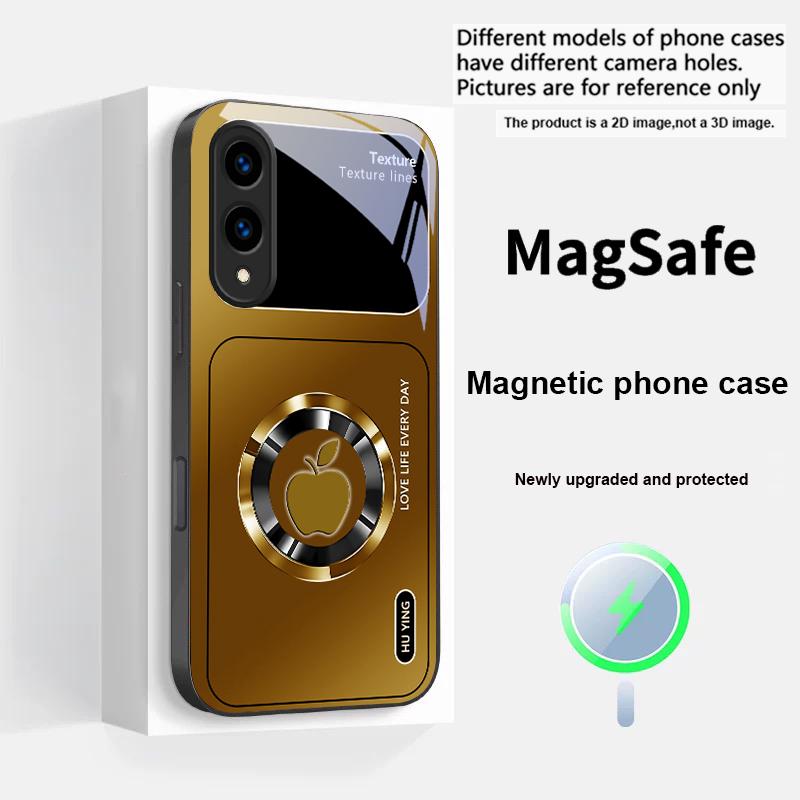 Silver circle apple icon For Samsung S25 S25 Edge S25Ultra S8 9 10 20 S21 Pro 22 Plus S23 FE S24 Ultra Magsafe Glass Phone Case