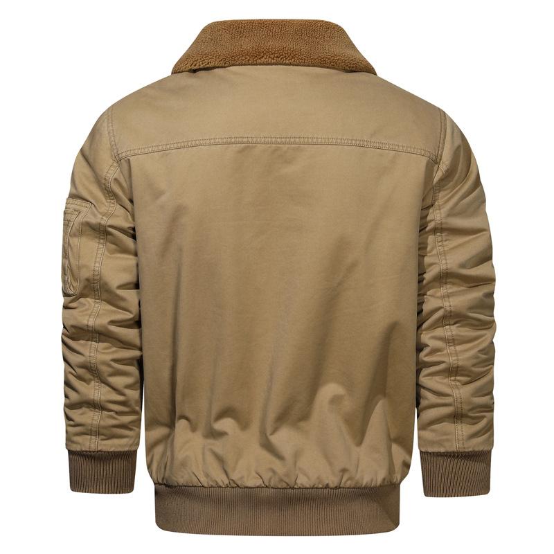 Zimowa kurtka z klapami ze skóry jagnięcej, pikowana i pogrubiona, męska kurtka robocza typu bomber, bawełniana, luźna, casualowa