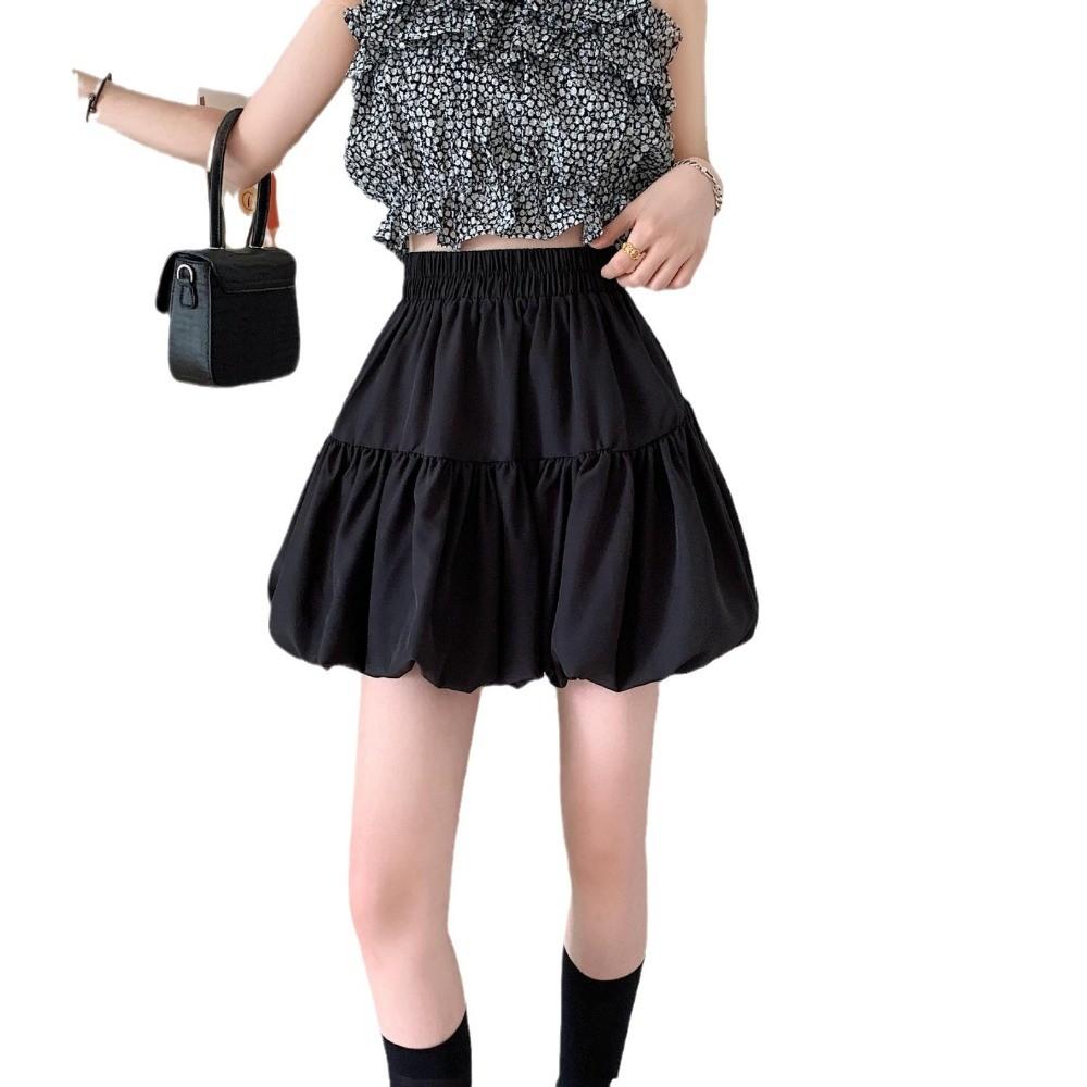 

Qooth Casual White Mini Skirt Elastic Waist Solid Color Bubble Skirt Mini A-Line balloon Skirt QT2616 One Size чёрный