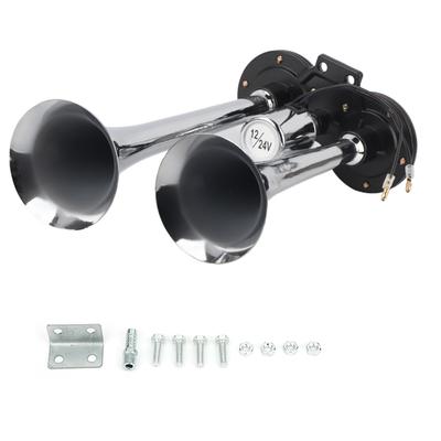 Universal Car Pneumatic Air Horn Dual Trumpet 130dB 12V 24V Train Auto Lorry Truck ABS Metal