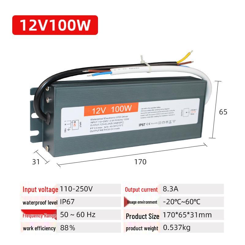 Weatherproof 12V/24V LED Power Supply for Wall Washers, 200W/250W/300W/400W, Outdoor Lighting.