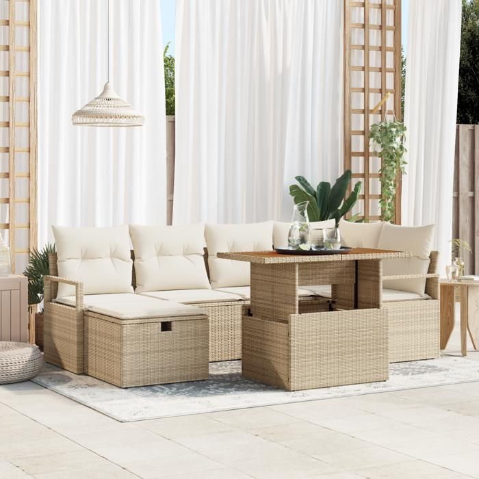 VidaXL Ensemble de 7 pièces de sofa de jardin avec coussins Beige Poly Rattan 3359998