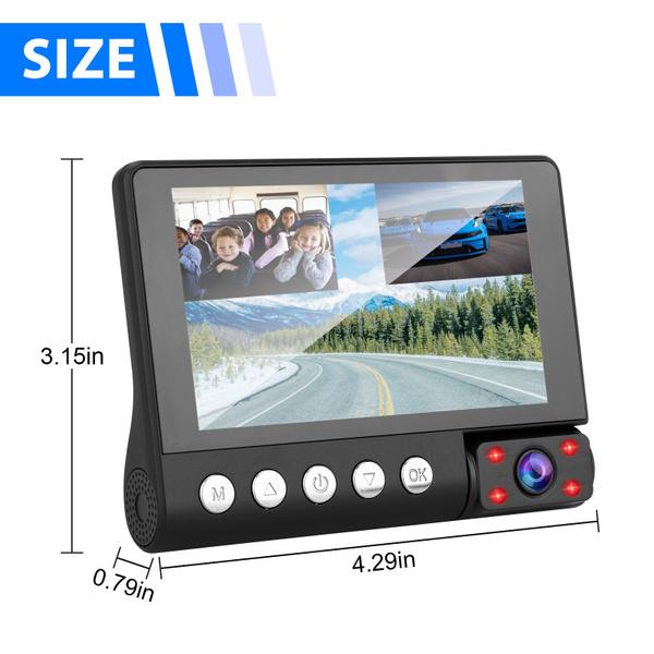 1080P Driving Recorder Car Dash Cam With 170 Degree Front Rear And Interior Cameras For Enhanced Safety And Security