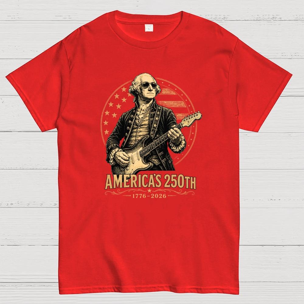 George Washington Guitar-USA 250th Anniversary Cotton Casual Cool Loose T-Shirt