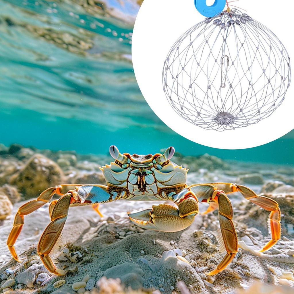 1pc Fishing Net Automatic Open Closing Wire Fish Crab Trap Net Steel Wire for Saltwater Seawater Outdoor Fishing Accessories