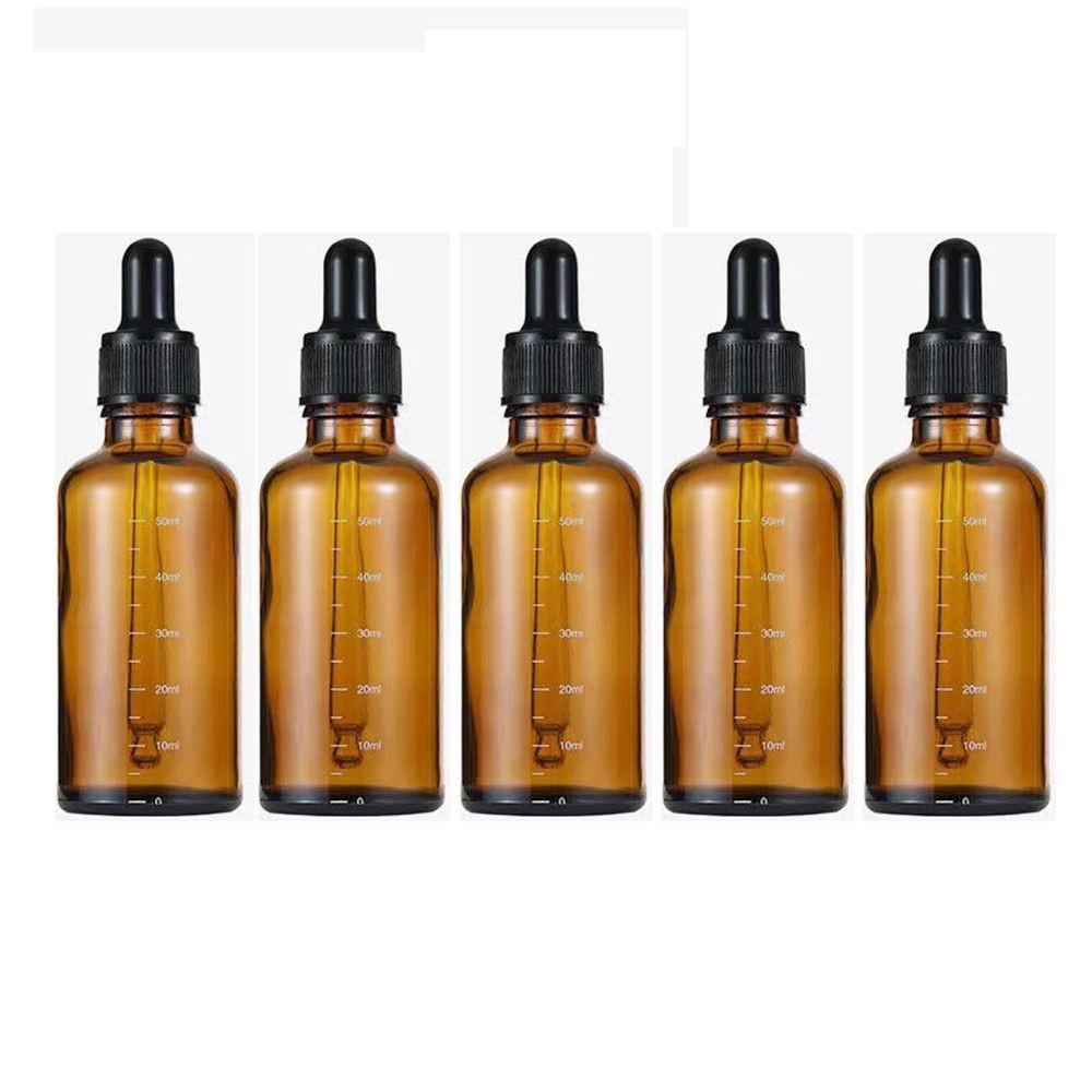 5pcs 5-100ml Graduated Dropper Bottle With Silicone Head Essential Oil Empty Dispenser High-Grade Light-Proof Glass Medicine Bottle