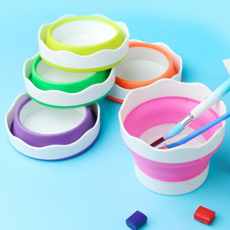 Silicone Folding Bucket For Manicure Washing Painting Brush Bucket Watercolor Drawing Bucket Tools Portable Pen Washing Cup