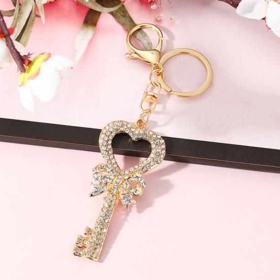 Keychain Pendant Rhinestones Inlaid Heart Key Design Key Chain with Anti-Oxidation Lobster Clasp Backpacks Accessory