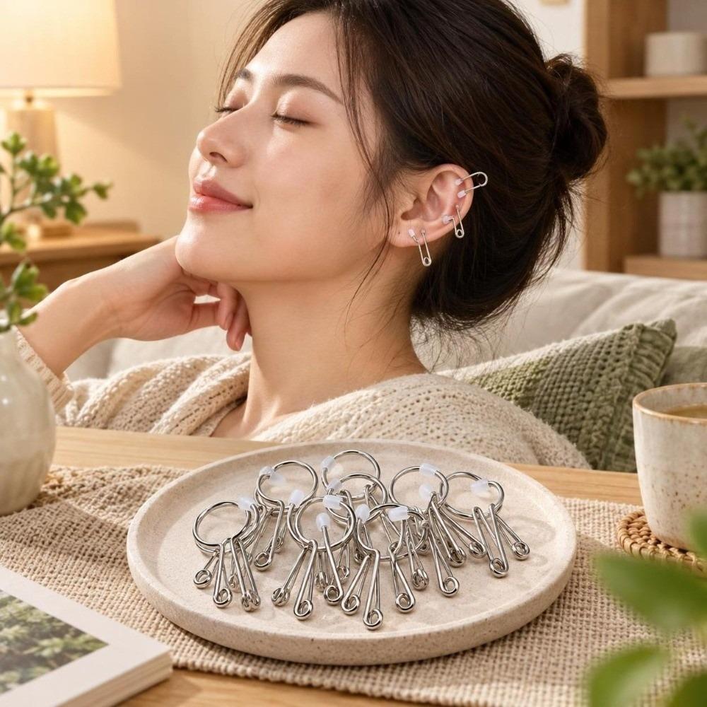10Pcs Silver Tone Ear Acupressure Clips Metal Ear Therapy Spring Clips For Home Use