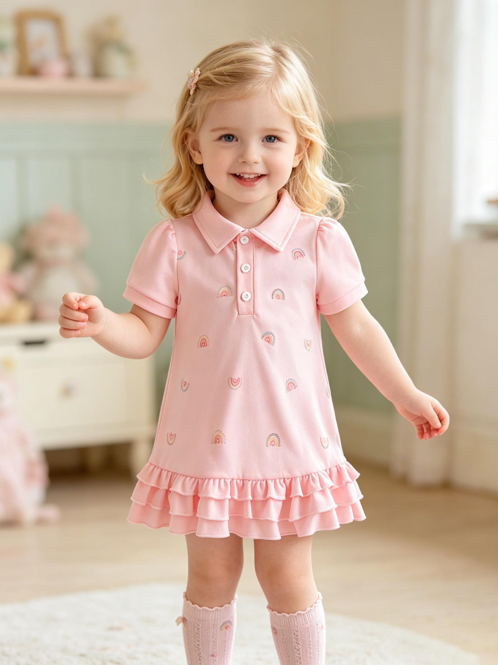 Baby Girls Summer Easter Dress, Casual Short Sleeve A-Line Swing Toddler Kids Dresses for Daily Wear Size 6M–7 Years 6-9M розовый