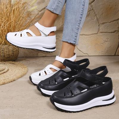 Summer Wedge Heel Sandals Perforated Breathable Large-sized Sponge Thick-soled Velcro Women's Shoes