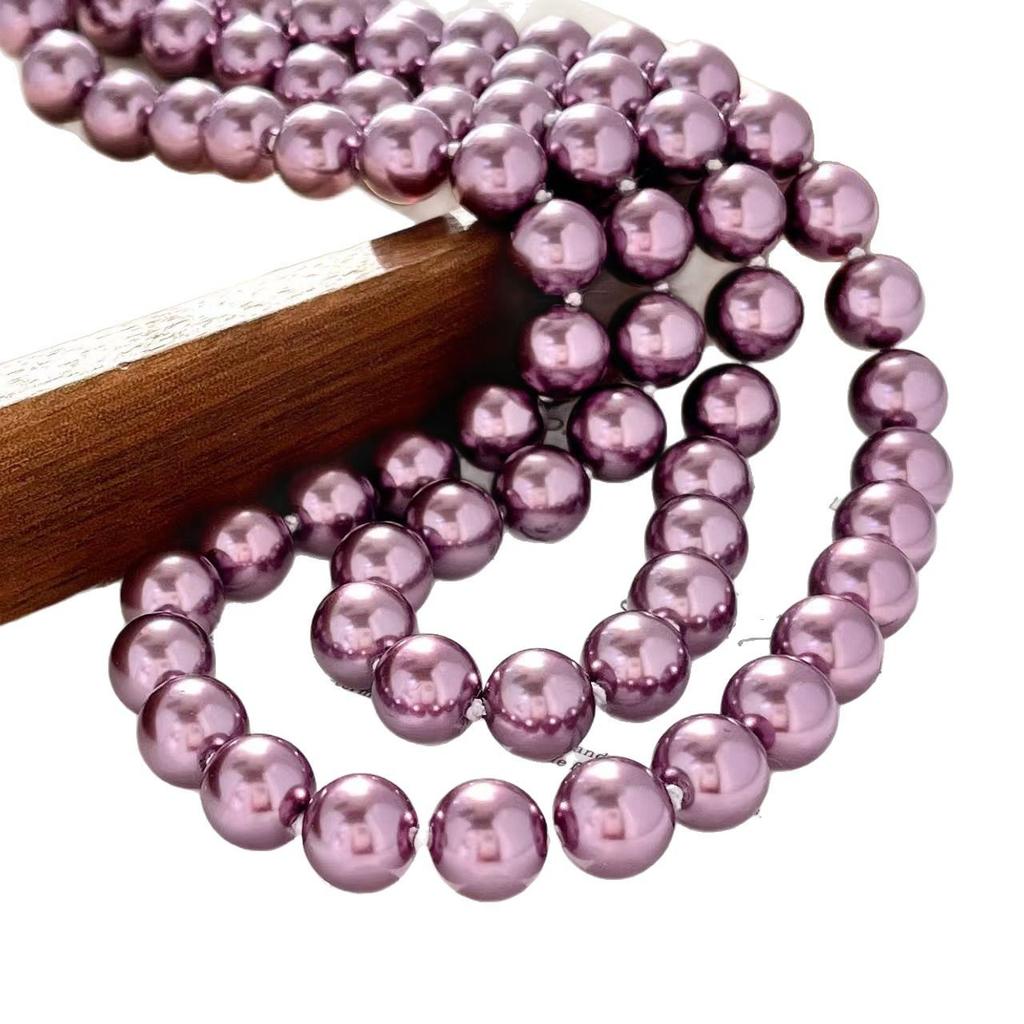 High Quality 10Mm Retro Premium Heavy Metal Purple Artificial Crystal Pearl Necklace Clavicle Chain