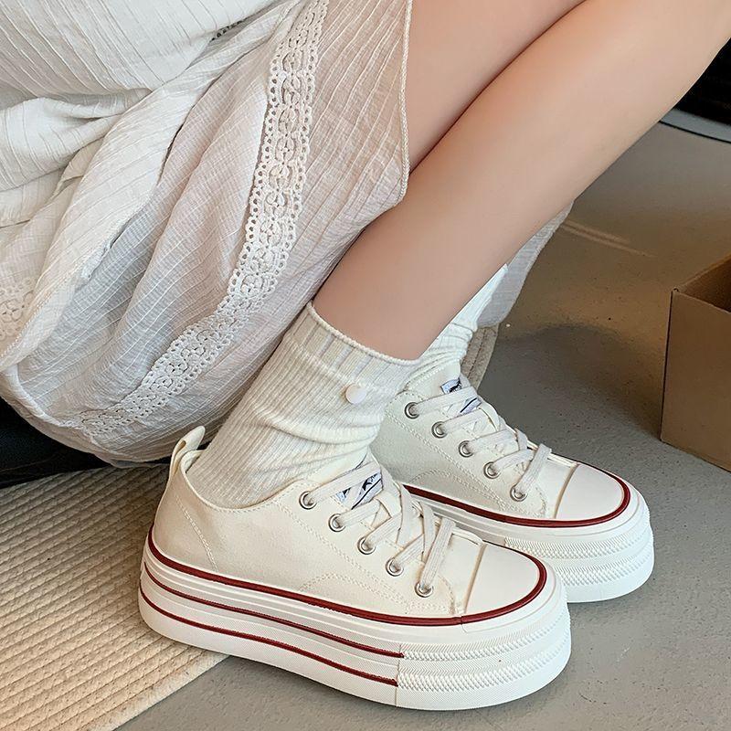Platform canvas shoes women's spring new small casual sports board shoes versatile muffin white shoes