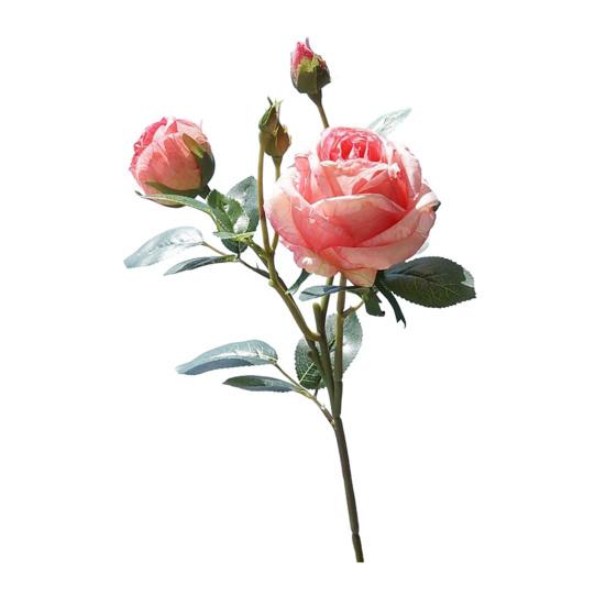 Artificial Rose with Stem Green Leaves Realistic Fake Flower Wedding Party Home Office Table Centerpiece Faux Floral Branch Decoration