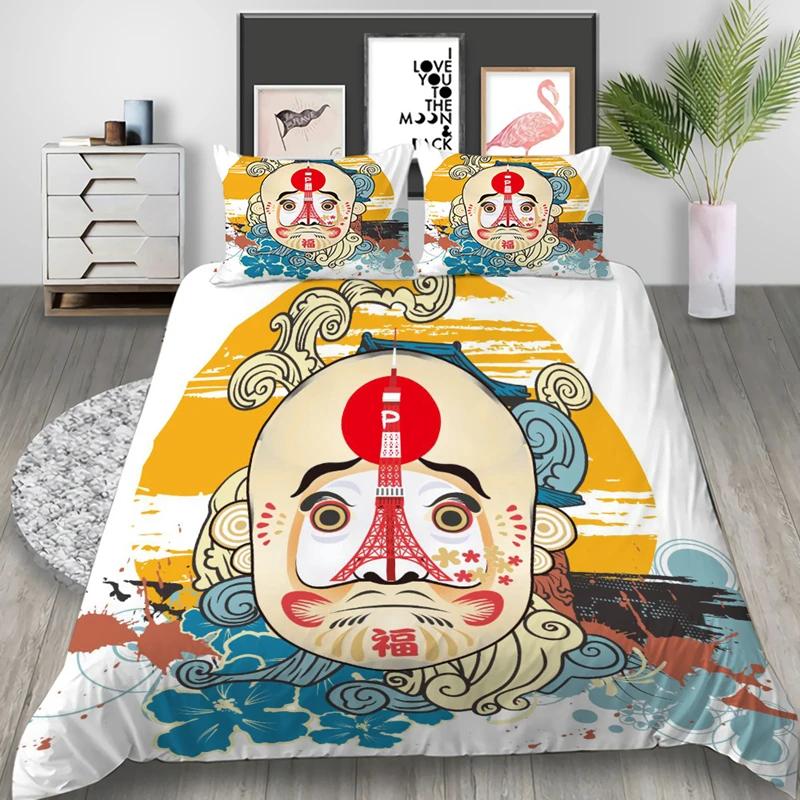 Japanese Geisha King Queen Duvet Cover Red Woman Bedding Set For Kids Teens Adults Koi Fish Eastern Culture 2/3Pcs Quilt Cover