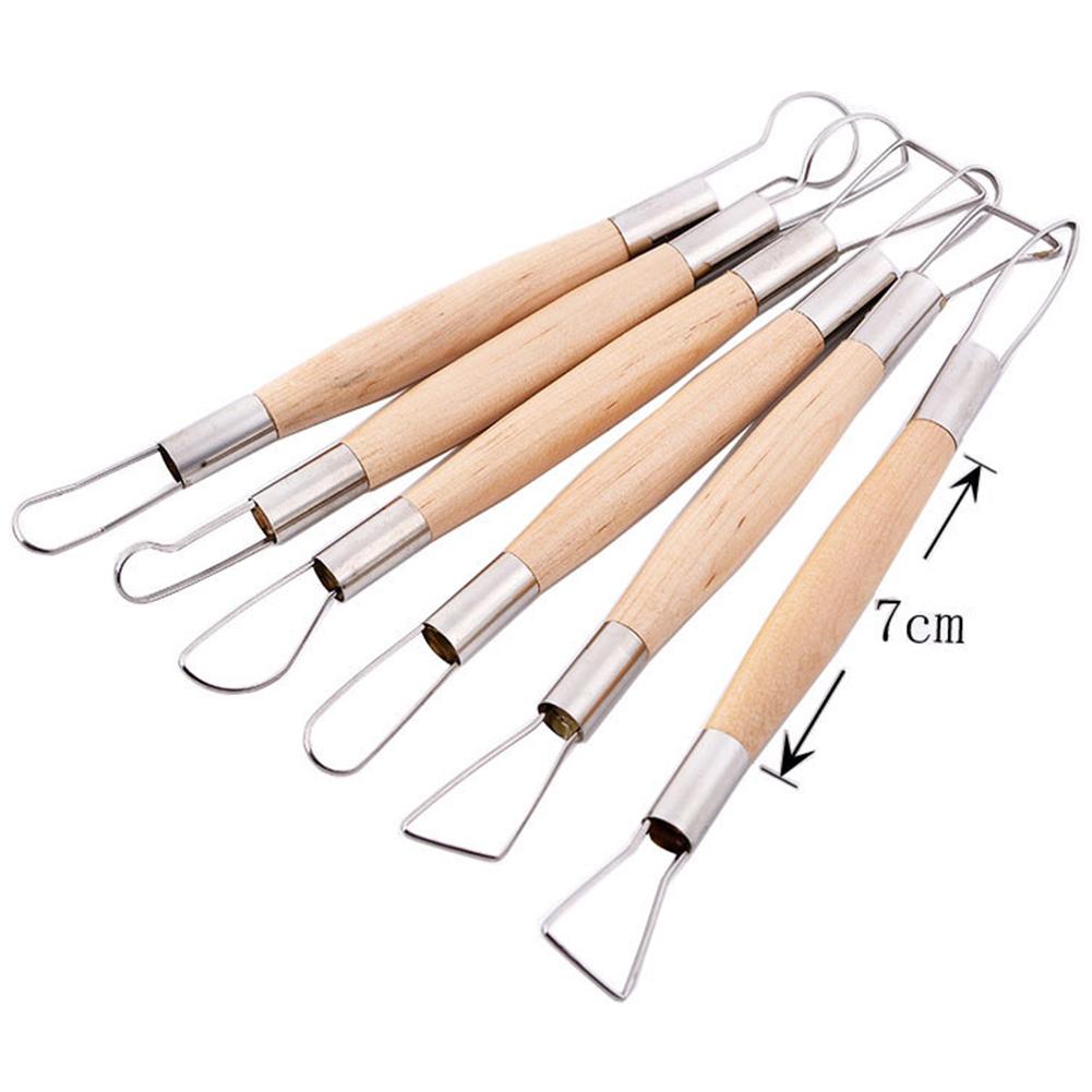 6pcs/set Children Soft Clay Wood Handle Stainless Steel Carving Tool