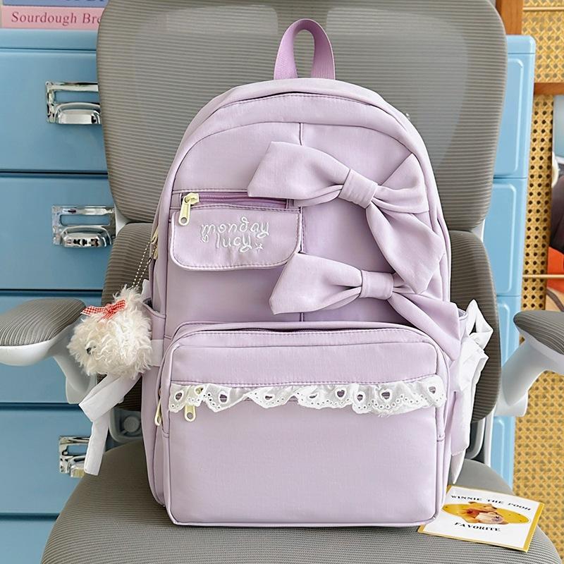 School bag, Japanese style INS cute bow soft girl backpack, high aesthetic academy style, sweet backpack for middle and high school girls