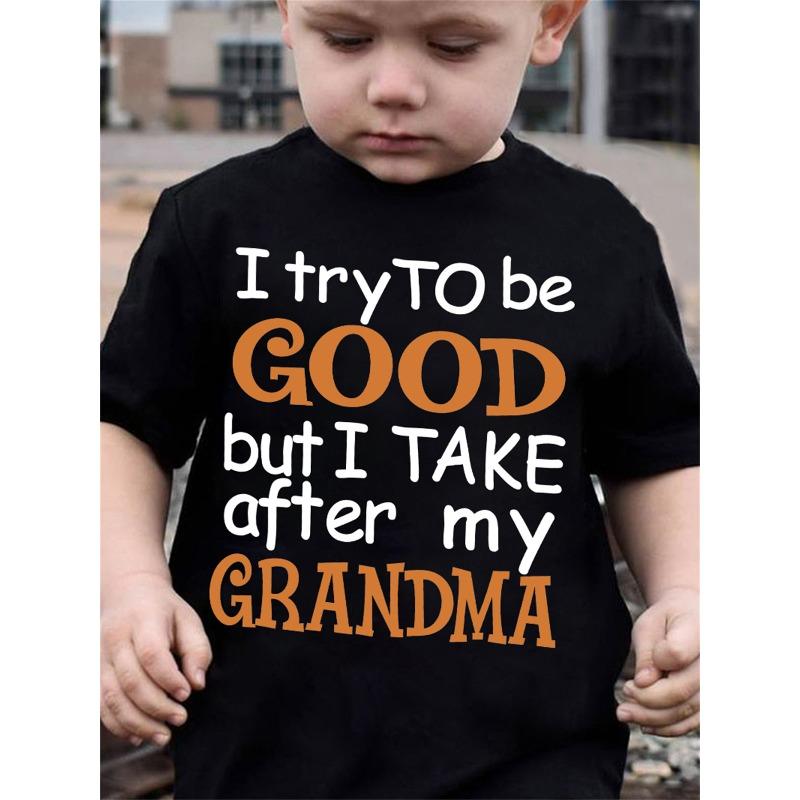 

European sizes Summer Boys Fashion Short Sleeve I Try to Be Good But I Take After My Grandma Letter Print Casual Outdoor Top 98cm чёрный