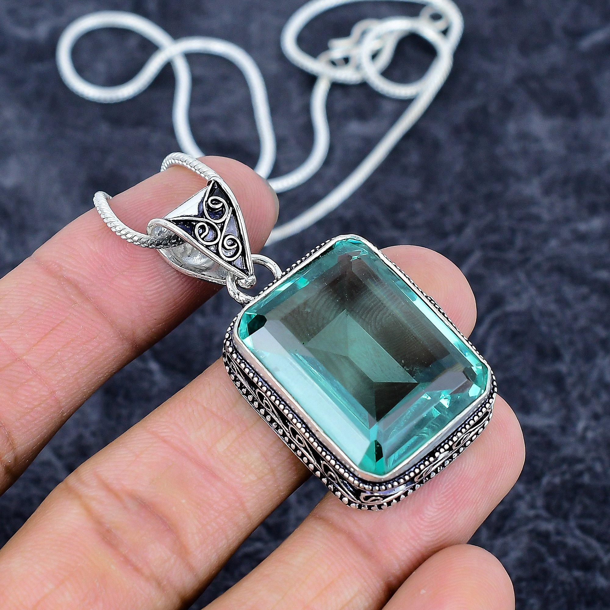 

Green Amethyst Gemstone Handmade 925 Sterling Silver Jewelry Pendant 1.81 M-3210