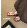 Grape Mother of the Same Style, Fashionable Diagonal Cut Square T-shaped with Toes Versatile Leather Flat Sandals Women's New Summer Models