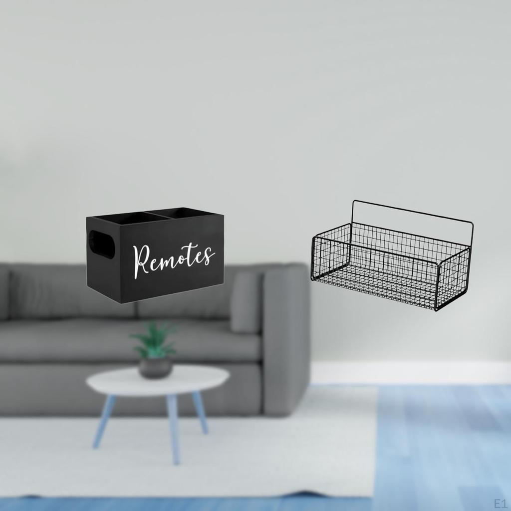 Retro Wooden Remote And Wall Basket Organizer with Slots for Table, Nightstand, Couch, Office,