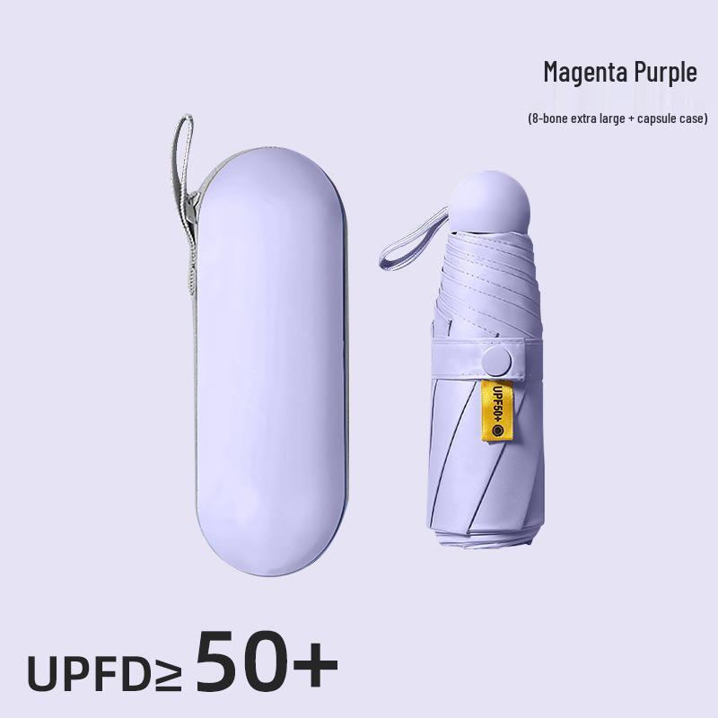 Compact Black Capsule Umbrella with UV and Rain Protection - Five-Fold Design