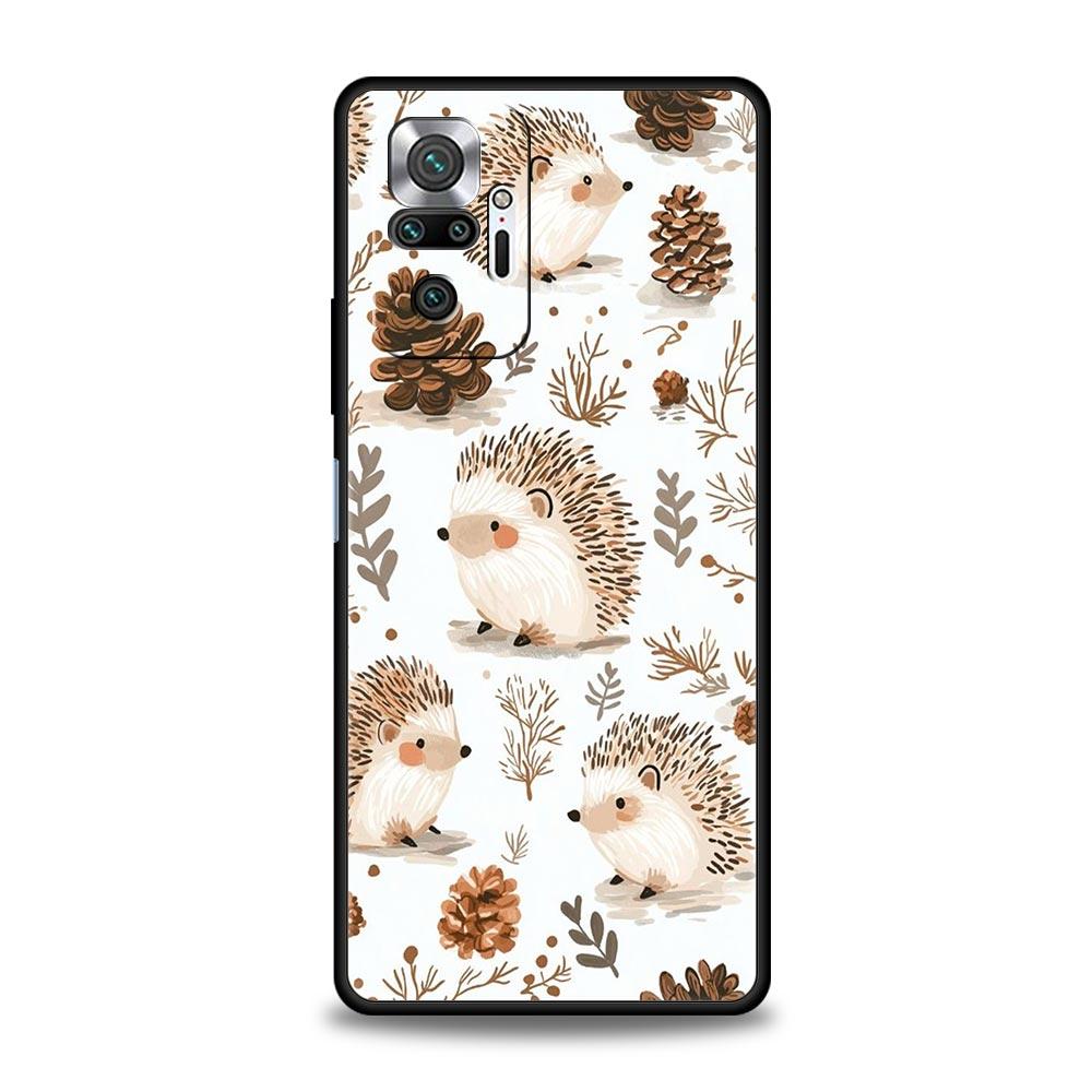 Autumn Cute Hedgehog Design Phone Case For Xiaomi Redmi Note 14 13 5G 10 11 12 Pro Plus 4G 14C 13C 12C 10C Black Cover