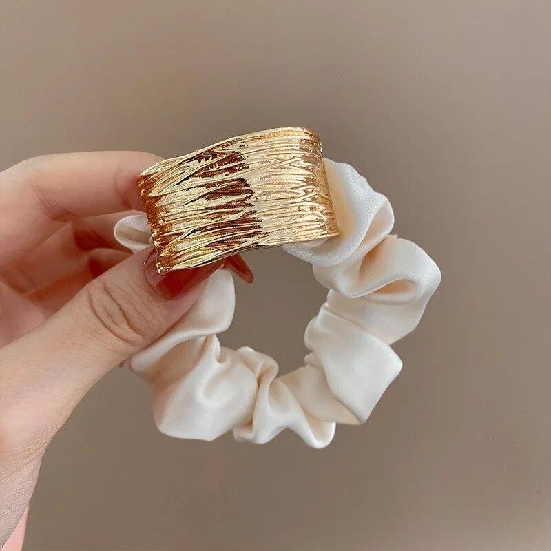 1/2pcs Korean Metal Satin Large Intestine Ring Women Rubber Bands Hair Ties Hair Rope Girls Ponytail Holder Headdress Hair Accessories