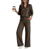 Women's V-Neck Long Sleeve Sweatshirt and Jogger Pants Set Color Activewear for Gym Workouts