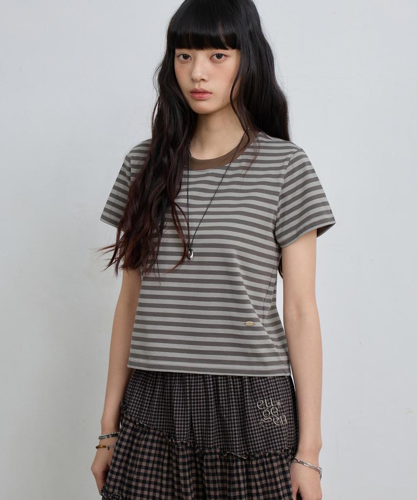 Yujen Ribbed Color Block Stripe Short Sleeve T-Shirt_4 Color