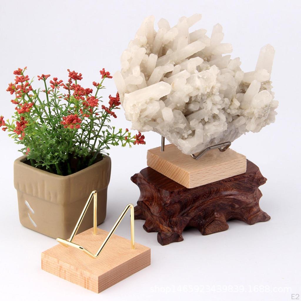Display Stands, Beech Base Metal Arm for Crystal Cluster Agate Crafts Small Collectibles