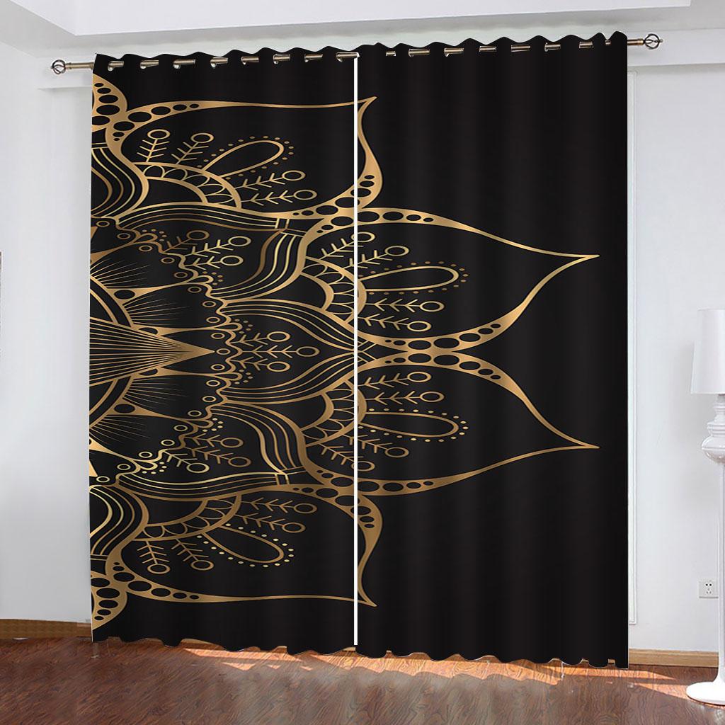 Children'S Room Curtains Gold Line Art 3D Design Luxury Girl Window Curtains For Living Room Bedroom Home Decor Fashion