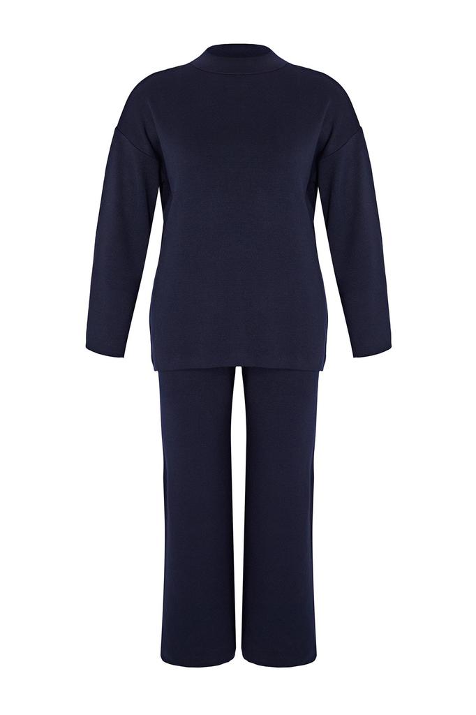 Dámský styl Plus Size Tmavě modrý úplet Plus Size Set spodního a horního dílu