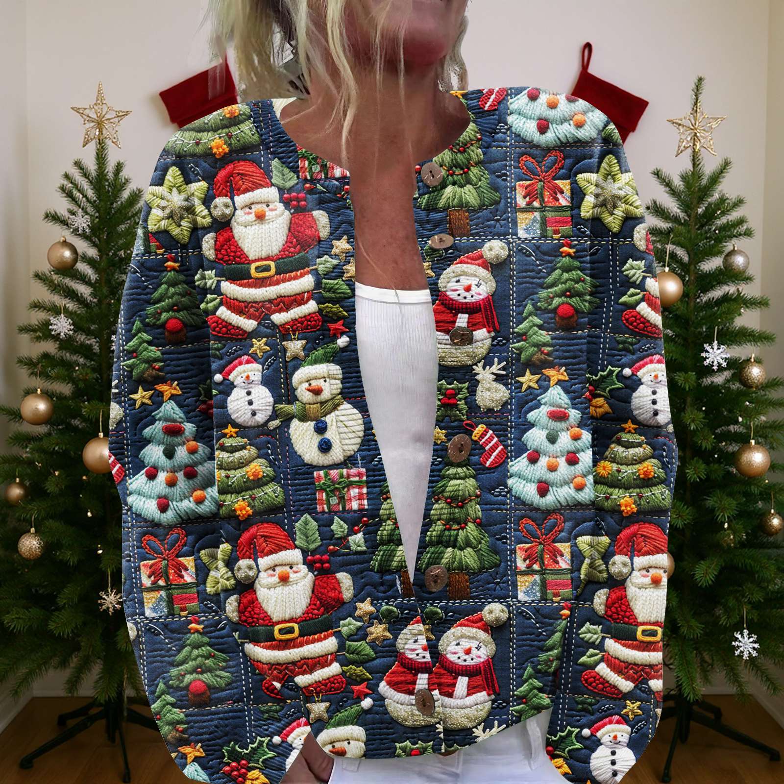 

Женский рождественский свитер Милый забавный рождественский свитер Осень и зима Свитер с длинным рукавом вязаный L