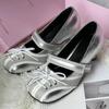 Fashion Designer Luxury High Heeled Ballet Shoes Woman Casual Loafers Square Toe Strange Style Cross Strap Shallow Silver Mary Jane Shoe