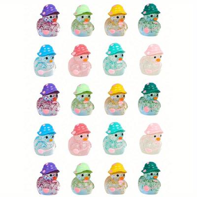 Luminous Flash Mini Ducks, Miniature Duck with Hats, Fluorescence Fairy Garden Decoration, Cute Animals Micro Landscape