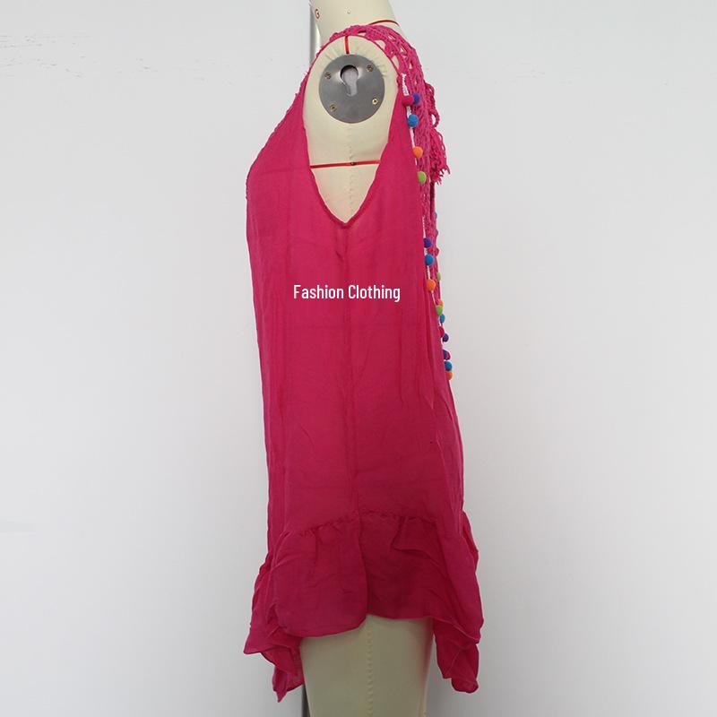 Colorful Ruffle V-Neck Crocheted Patchwork Bikini Cover-Up Skirt