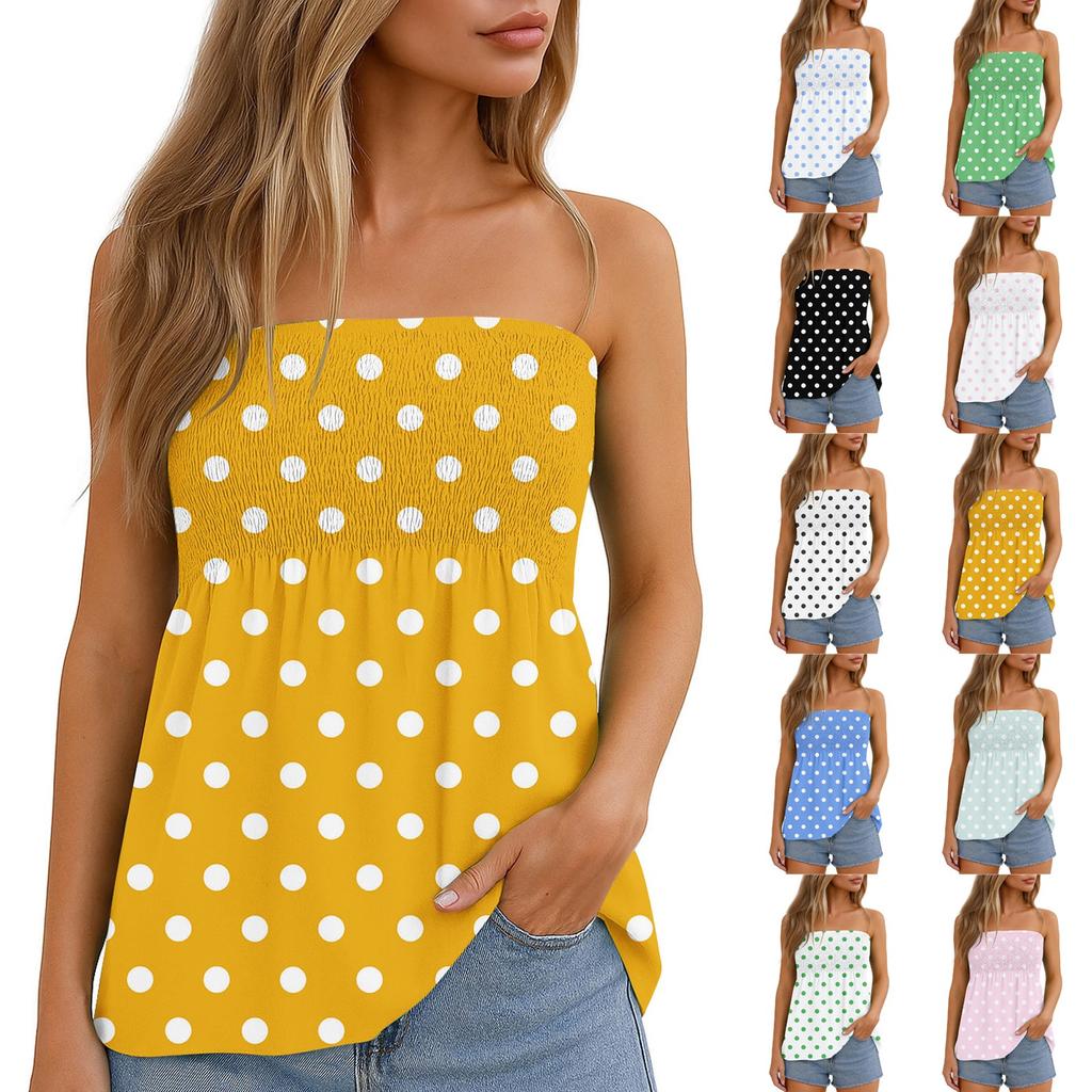 Womens Tops Dressy Casual Sleeveless Blouse Tube Tops For Women,Cute Sexy Off Shoulder Print Sleeveless T-Shirt