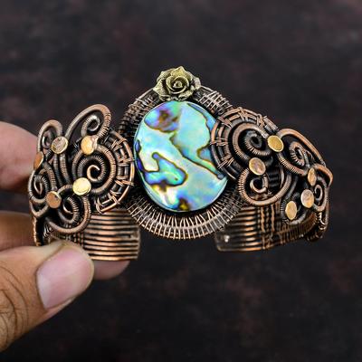 Abalone Muschel Edelstein Armreif Kupferdraht umwickelter Armreif Blume Verstellbarer Armreif Handgefertigter Kupferschmuck Verlobungsgeschenk Drahtarmreif