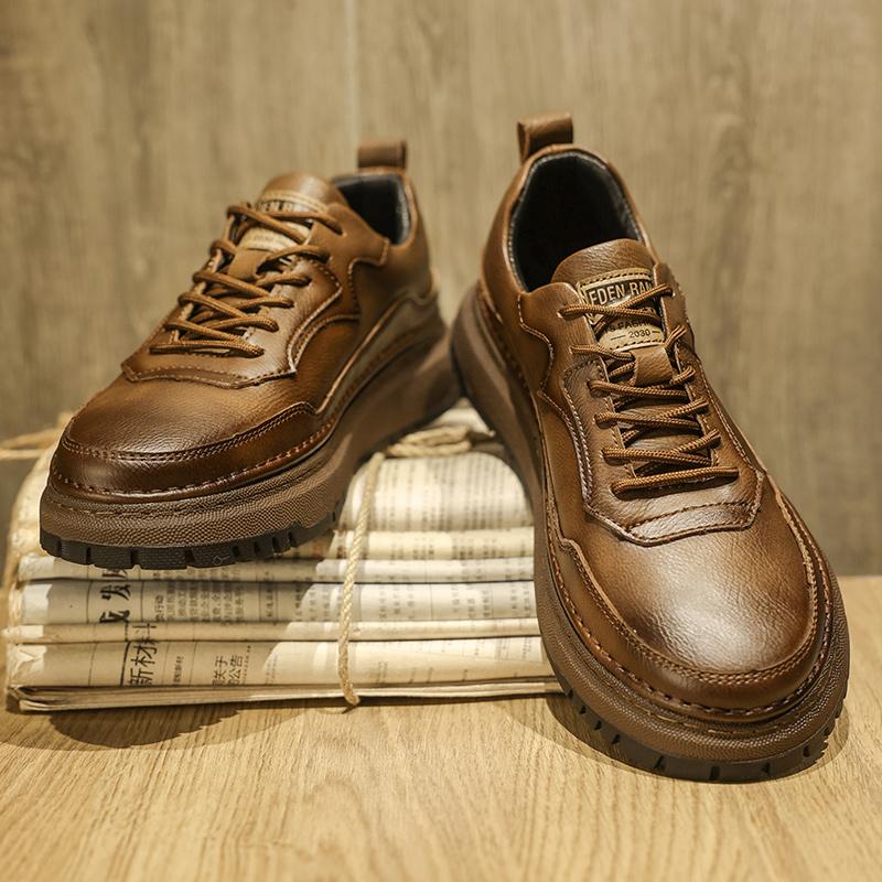 FashionGenuine Leather Elastic Male Oxford Shoes Comfortable Outdoor Sneakers Handmade Leather Men Casual Shoes Non-Slip Walking Shoes