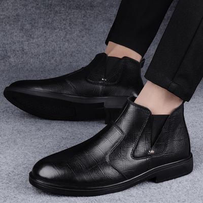 Fashion Senior Men Casual Business Chelsea Boots Handmade Genuine Leather Fashion British Style Winter Plus Velvet Social Ankle Boot Men