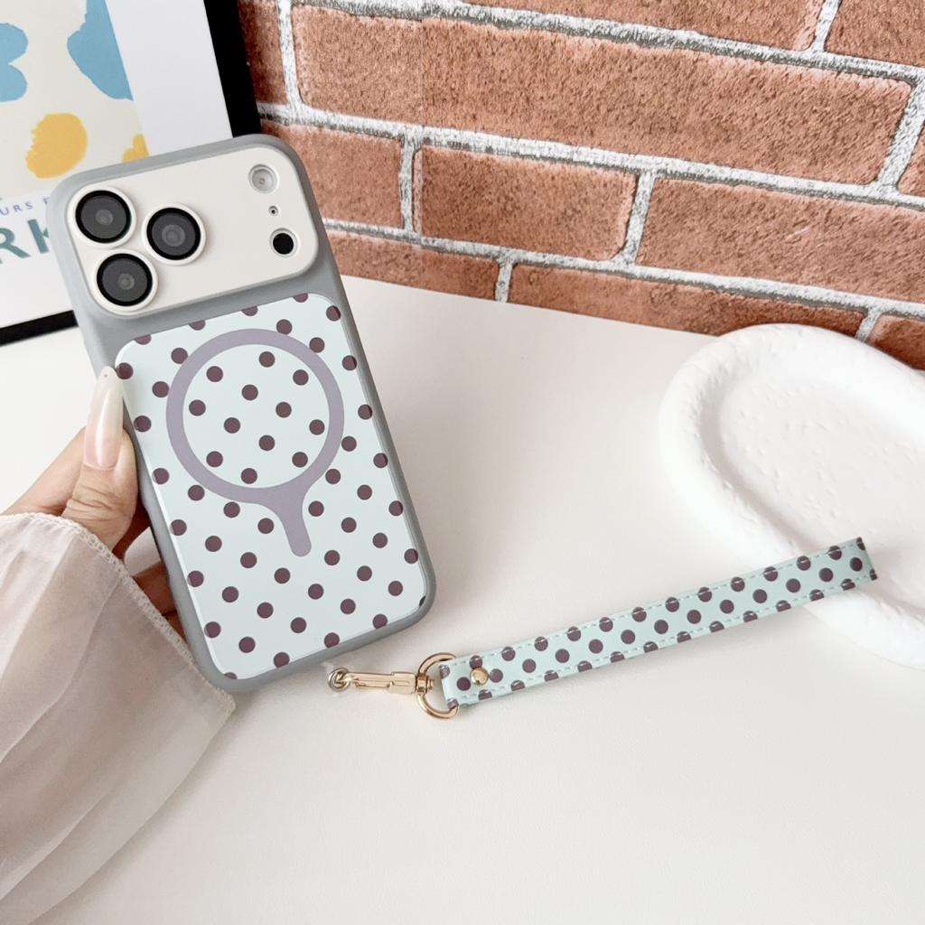 Creative Contrasting Color Polka Dot Magnetic Attraction Is Suitable for Apple 18promax Mobile Phone Case with Lanyard IPhone15 Anti-drop Sheath.