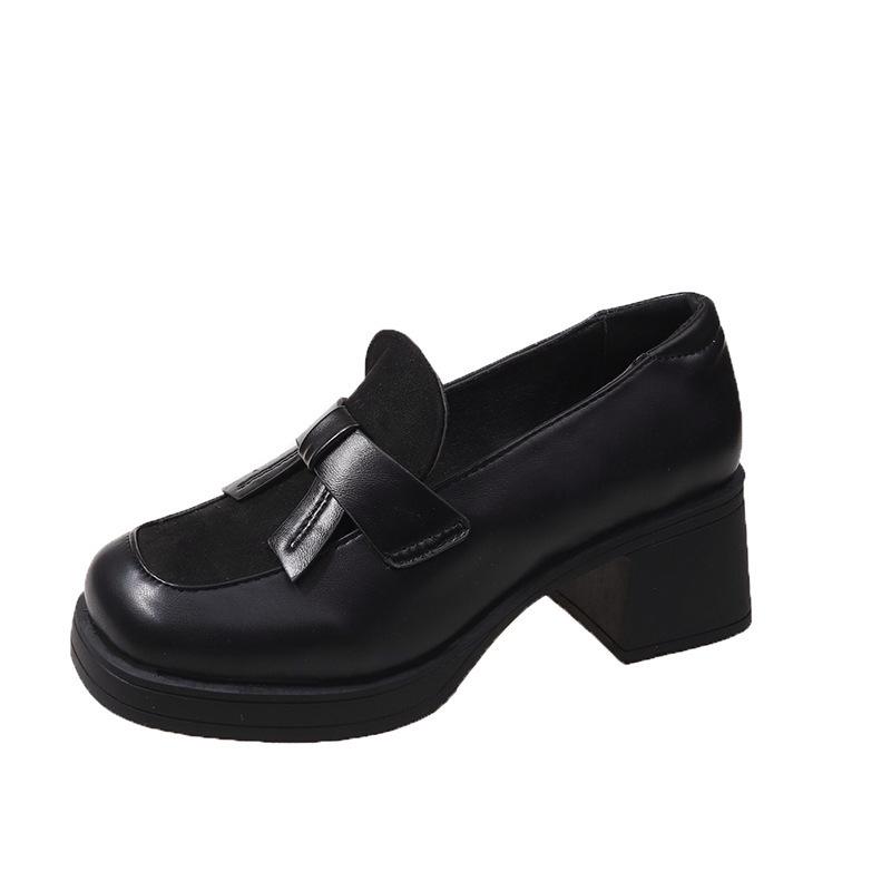 Lefu Shoes Women's Spring 2025 New British Style Women's Single Shoes Women's Coarse Heels Women's Brown Small Leather Shoes