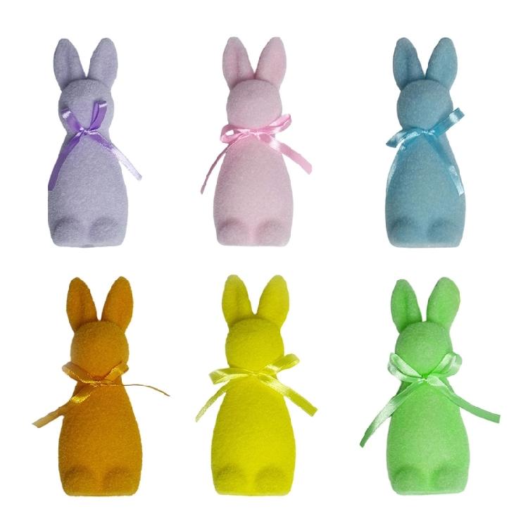 

Portable Flocking Rabbit Easter Ornament Soft Touch Decoration for Home Garden Holiday Celebration Safe 1