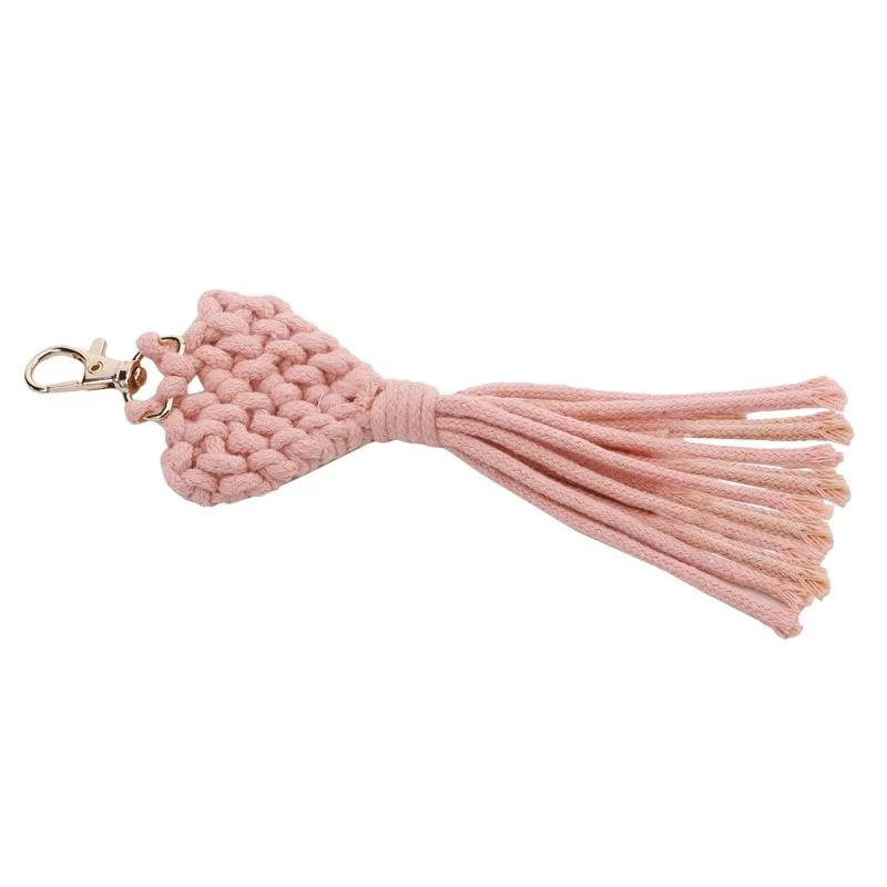 1Pcs Cute Car Keyring Handmade Macrame Heart Shaped Pendant Keychains For Women Wedding Gift