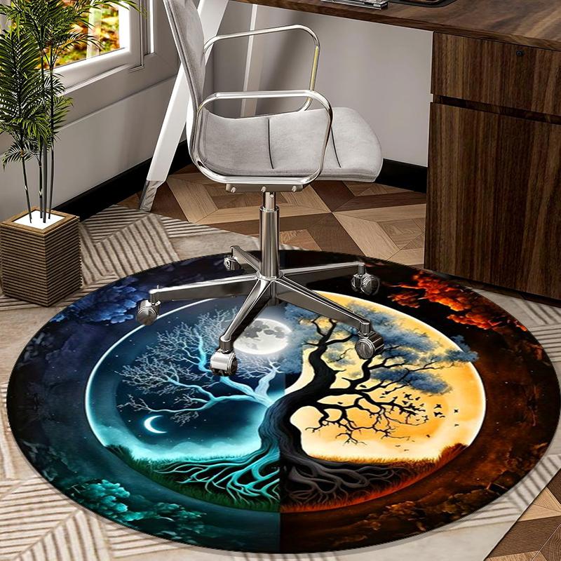 Yin-yang Tree Of Life Round Carpet Chair Cushion Round Entryway Rug, Soft Round Rugs for Living Room, Bedroom, Circle Carpet Decor Gifts